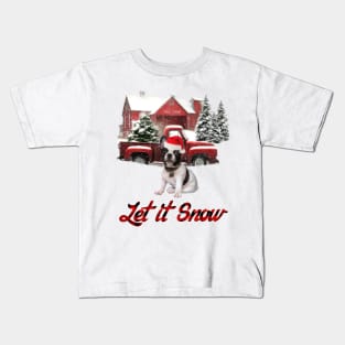 French Bulldog Let It Snow Tree Farm Red Truck Christmas Kids T-Shirt